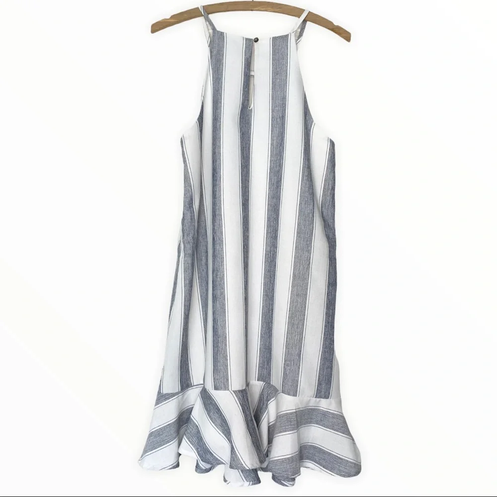 She + Sky | Striped Lined Shift Dress with Front Keyhole and Ruffle Hem | Small - Picture 2 of 7